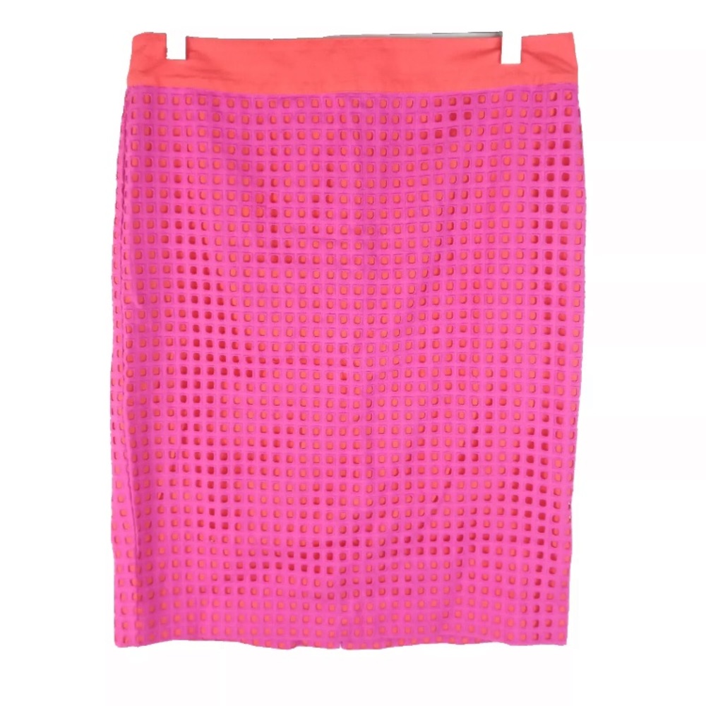 Talbots Womens Pencil Skirt Size 8 Petite Pink Orange Cotton Eyelet Layover